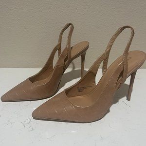 NWT Express Croc Embossed Cutout Slingback Pumps Khaki Tan